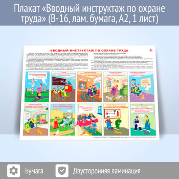Плакат «Вводный инструктаж по охране труда» (В-16, ламинированная бумага, A2, 1 лист)